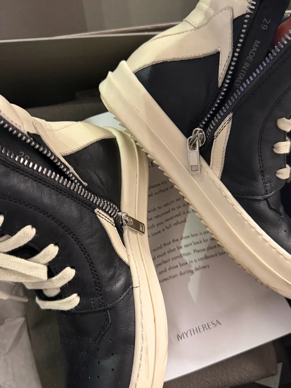Rick Owens Black Leather High-Top Sneakers with Cream Soles